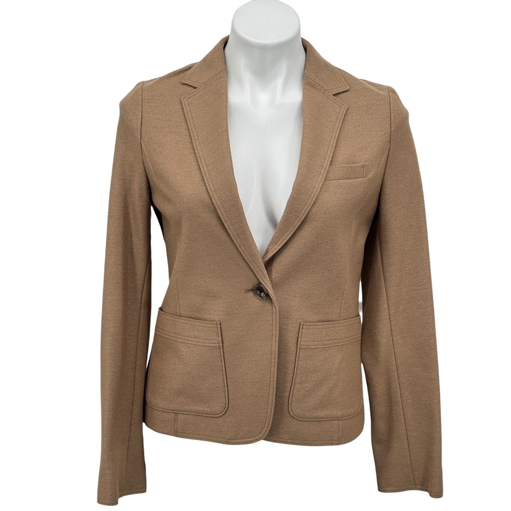 Green Label Relaxing Wool Blazer Womens SZ 40 Brown Quiet Luxury Office Comfort